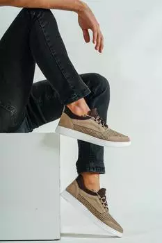 Мужская кожаная повседневная обувь из натуральной кожи песочного цвета из норки и нубука