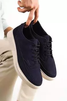 Мужская кожаная повседневная обувь из нубука темно-синего цвета из натуральной кожи