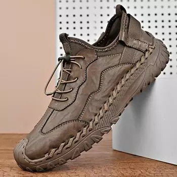 Мужская кожаная повседневная обувь, модные кроссовки, мокасины для вождения, прогулочная обувь для мужчин 39 хаки