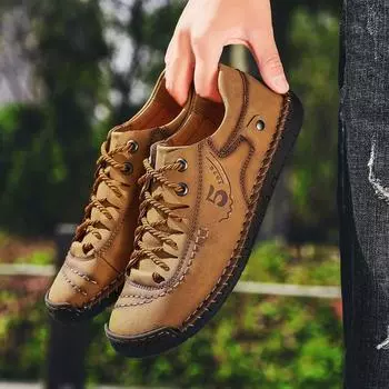 Мужская кожаная повседневная обувь на открытом воздухе, удобная модная мягкая мужская классическая обувь на нескользящей подошве, дешевые новые тенденции 2024 года, мужская обувь 38 жёлтый