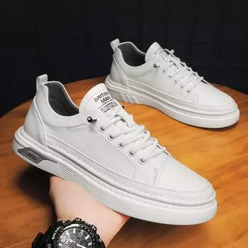 Мужская кожаная повседневная обувь на плоской подошве, белые туфли 39 белый