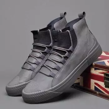 Мужская кожаная повседневная обувь, новая весна-осень, мужские высокие черные туфли для отдыха на плоской подошве, модные лоферы для скейтбординга 39 чёрный