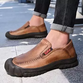 Мужская кожаная повседневная обувь, походные ботинки без шнуровки 39 чёрный