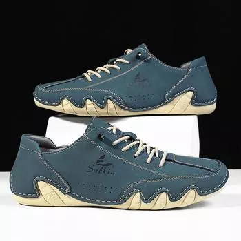 Мужская кожаная повседневная обувь ручной работы на шнуровке, модные кроссовки, осенняя новая мужская обувь, размеры плюс 39-48 39 бежевый