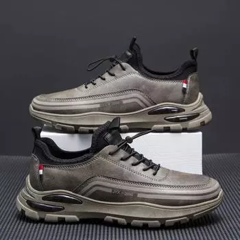 Мужская кожаная повседневная обувь Вулканизированная обувь Осенняя мода Роскошные кроссовки Комфортная спортивная мужская обувь на платформе Tenis Masculino 39 чёрный