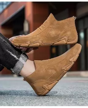 Мужская кожаная повседневная обувь весна осень мужские туфли для отдыха на плоской подошве для скейтбординга модные зимние плюшевые теплые ботинки 38 серый