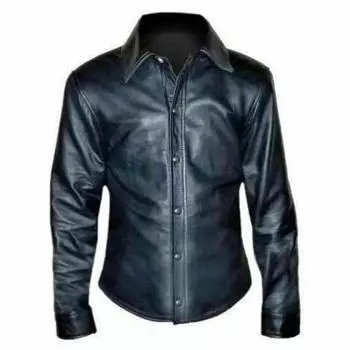 Мужская кожаная рубашка ручной работы из натуральной мягкой овчины, стильная черная повседневная официальная одежда XS чёрный