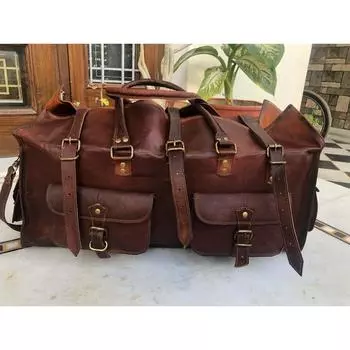 Мужская кожаная спортивная сумка для путешествий, винтажная большая сумка для выходных на ночь 26 X 9 X 9 in коричневый