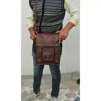 Мужская кожаная сумка 11 дюймов, винтажная сумка-мессенджер с козьим принтом через плечо, сумка через плечо для I-pad 13 x 10 x 3 in коричневый