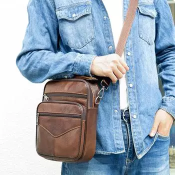 Мужская кожаная сумка через плечо Head Layer из коровьей кожи, большая вместимость, деловая сумка через плечо чёрный