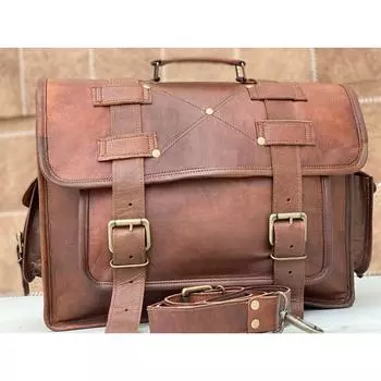 Мужская кожаная сумка через плечо из натуральной кожи для мужчин из козы 16 x 12 x 6 in коричневый