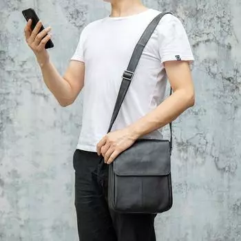 Мужская кожаная сумка через плечо, натуральная кожаная сумка через плечо, сумка через плечо из коровьей кожи чёрный