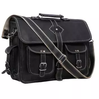Мужская кожаная сумка через плечо ручной работы, портфель для ноутбука, сумка через плечо 18 x 13 x 5 in чёрный