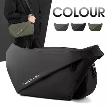 Мужская кожаная сумка через плечо в гонконгском стиле чёрный