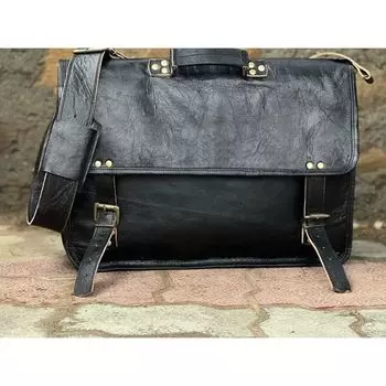 Мужская кожаная сумка, черная сумка-мессенджер, сумка для ноутбука, состаренная винтажная кожаная сумка 18 x 14 x 6 in чёрный