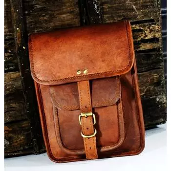 Мужская кожаная сумка-мессенджер через плечо коричневая сумка I-pad из натуральной козьей кожи 11 (H) X (9) L X 3 (W) коричневый