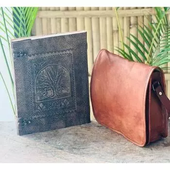 Мужская кожаная сумка-мессенджер через плечо слинг винтажный портфель для ноутбука коричневая сумка ( Бесплатный подарок кожаный ежедневник ручной работы размером 10 x 13 x дюймов ) 10 x 13 x 4 in коричневый