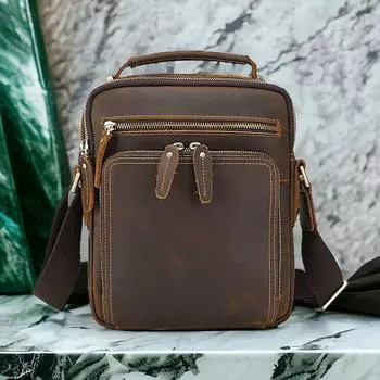 Мужская кожаная сумка-мессенджер через плечо, сумка через плечо, слинг, Рождественский подарок, сумка коричневый