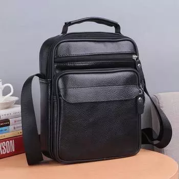 Мужская кожаная сумка-мессенджер, деловая сумка через плечо, маленькая сумка через плечо, многофункциональная сумка-мессенджер, мужская дорожная сумка 8 Inch чёрный