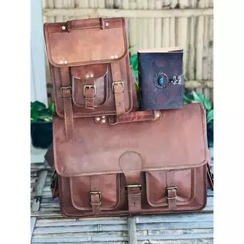 Мужская кожаная сумка-мессенджер для ноутбука ручной работы, коричневая сумка-мессенджер ( Бесплатный подарок: сумка с карманными ручками, размер — 11 x 9 x 3 дюйма / размер ежедневника — 7 x 5 дюймов ) 10 x 13 x 4 in коричневый