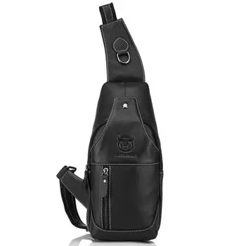 Мужская кожаная сумка-слинг, повседневная сумка через плечо на груди, походная дорожная сумка чёрный