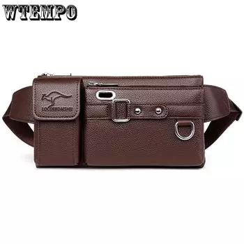 Мужская кожаная текстурированная водонепроницаемая поясная сумка Многофункциональная сумка-мессенджер большой емкости One Size чёрный