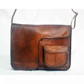 Мужская кожаная винтажная сумка-мессенджер через плечо, деловая сумка для ноутбука 11 x 15 x 4 in коричневый