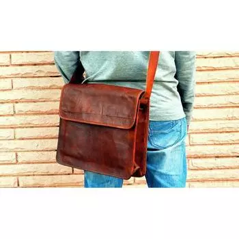 Мужская кожаная винтажная сумка-мессенджер для ноутбука ручной работы Size = 9*11*4 Inch