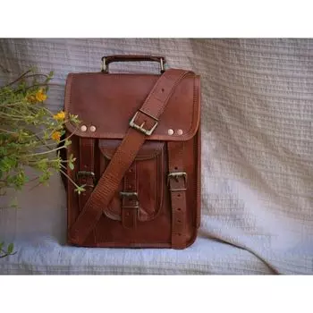 Мужская кожаная винтажная сумка-мессенджер для ноутбука ручной работы 11 x 9 x 3 in коричневый