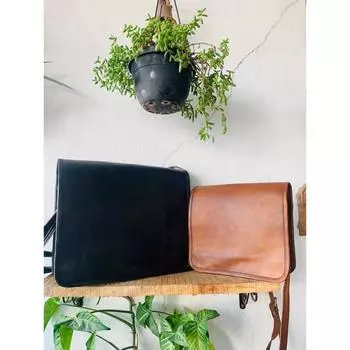 Мужская кожаная винтажная сумка-мессенджер для ноутбука ручной работы, черная сумка ( Размер сумки Free Sling Brown - 9 x 7 x 3 дюйма ) 10 x 13 x 4 in чёрный