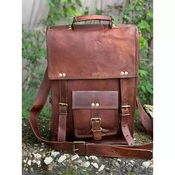 Мужская кожаная винтажная сумка-мессенджер для ноутбука ручной работы 13 x 10 x 4 in коричневый