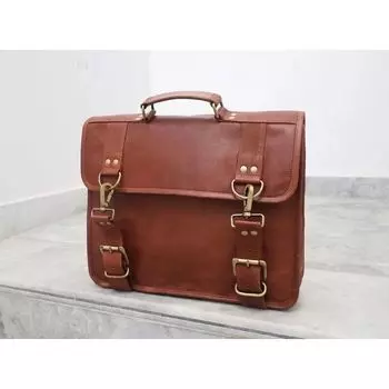 Мужская кожаная винтажная сумка-мессенджер ручной работы для ноутбука, сатчел 18 x 14 x 6 in коричневый