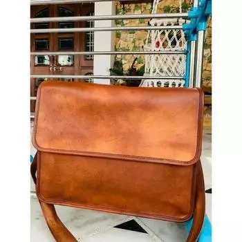 Мужская кожаная винтажная сумка-мессенджер ручной работы для ноутбука, портфель, сатчел 11 x 9 x 3 in коричневый
