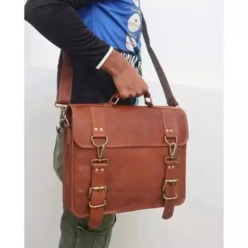 Мужская кожаная винтажная сумка-мессенджер ручной работы для ноутбука, сатчел 18 x 14 x 6 in коричневый