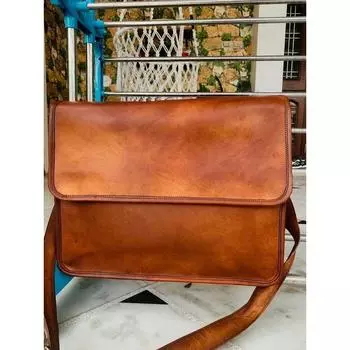 Мужская кожаная винтажная сумка-портфель для ноутбука ручной работы 11 x 9 x 3 in коричневый