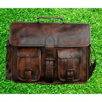 Мужская кожаная винтажная сумка-портфель для ноутбука ручной работы, коричневая сумка-мессенджер 11 x 9 x 3 in коричневый