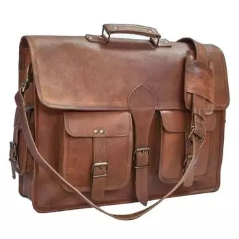 Мужская кожаная винтажная сумка-портфель для ноутбука ручной работы, коричневая сумка-мессенджер 15 x 11 x 4 in коричневый