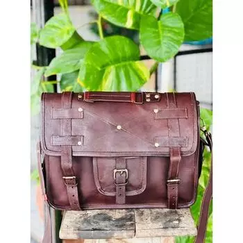 Мужская кожаная винтажная сумка-портфель ручной работы для ноутбука с большим отделением 15 x 11 x 4 in коричневый