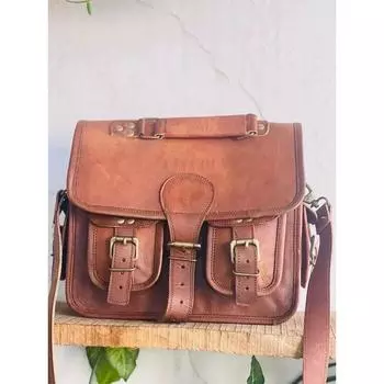 Мужская кожаная винтажная сумка-портфель ручной работы для ноутбука. 11 x 9 x 3 in коричневый