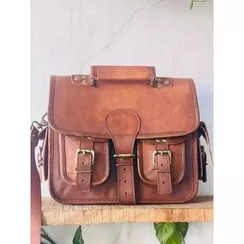 Мужская кожаная винтажная сумка-портфель ручной работы для ноутбука. 11 x 9 x 3 in коричневый