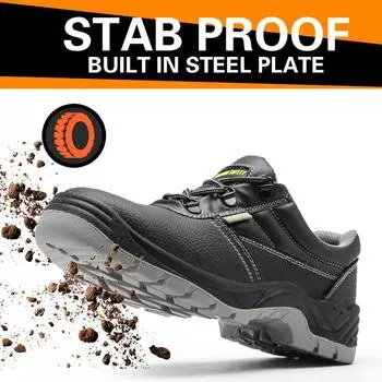 Мужская кожаная защитная обувь, рабочая обувь с защитой от ударов и проколов, водонепроницаемая и легкая рабочая обувь со стальным носком 39