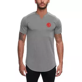 Мужская красивая футболка с v-образным вырезом для фитнеса и половиной рукава, дышащие тонкие повседневные топы M чёрный