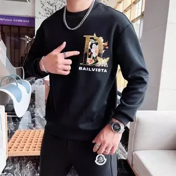 Мужская красивая толстовка с капюшоном, новый модный брендовый узор на спине, повседневная куртка с круглым вырезом и длинными рукавами L белый