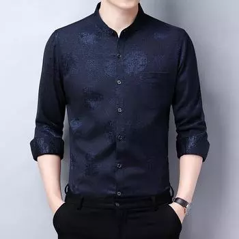 Мужская красная рубашка с принтом, длинное осеннее тонкое свадебное платье с рукавами для счастливого тестя или папы средних лет, рубашка для свадебного банкета M