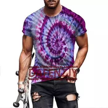 Мужская красочная радужная футболка с принтом тай-дай, модная 3D-печатная футболка с индивидуальным рисунком, короткие рукава, свободные уличные футболки Su S серый