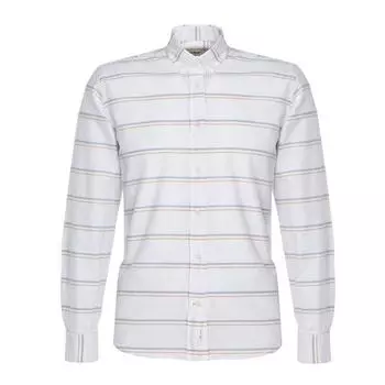Мужская красочная рубашка с длинным рукавом в горизонтальную полоску, белая