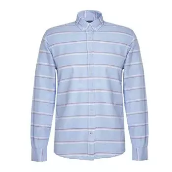 Мужская красочная рубашка с длинным рукавом в горизонтальную полоску синяя