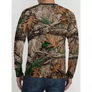 Мужская креативная футболка с длинным рукавом и круглым вырезом с геометрическим узором. Идеально подходит для весны, осени и активного отдыха на свежем воздухе. S