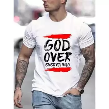 Мужская креативная футболка с графическим принтом Бог превыше всего , повседневная, слегка тянущаяся, с коротким рукавом и круглым вырезом, мужская футболка, для улицы M белый