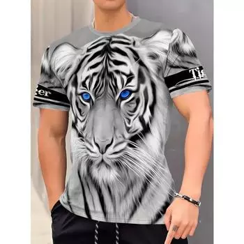Мужская креативная футболка с графическим принтом тигра, повседневная, с круглым вырезом, коротким рукавом, слегка эластичная, для летнего отдыха на свежем воздухе S